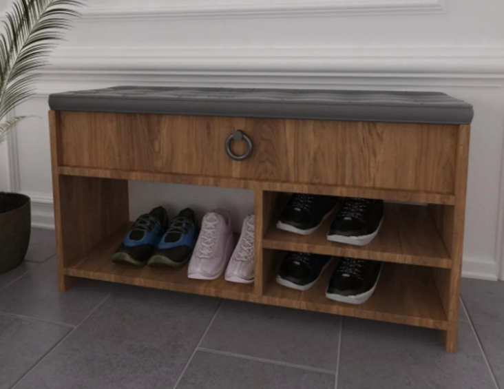 Shoe Bench with Seat Cushion and Storage Space