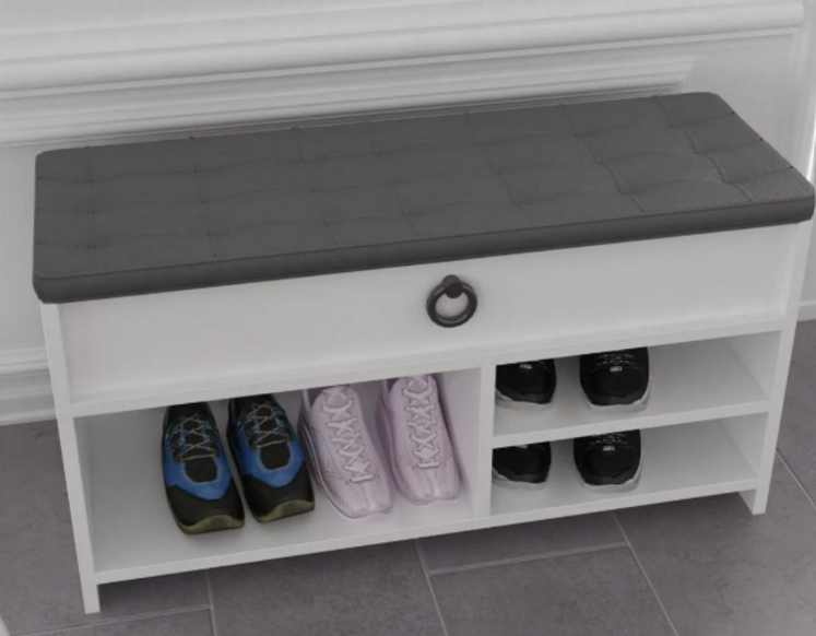 Shoe Bench with Seat Cushion and Storage Space