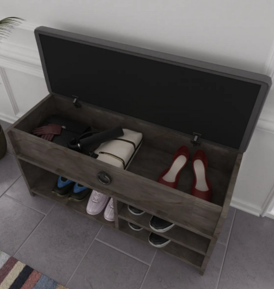 Shoe Bench with Seat Cushion and Storage Space