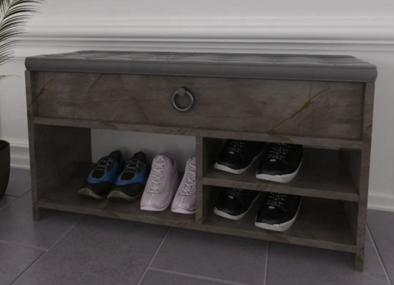 Shoe Bench with Seat Cushion and Storage Space