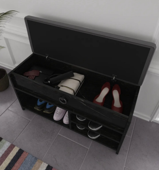 Shoe Bench with Seat Cushion and Storage Space